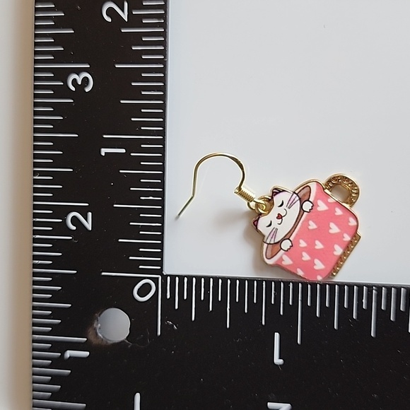 COLORFUL Coffee Cup Cat Earrings Just Stunning ADORABLE Gold Pink - Picture 4 of 4